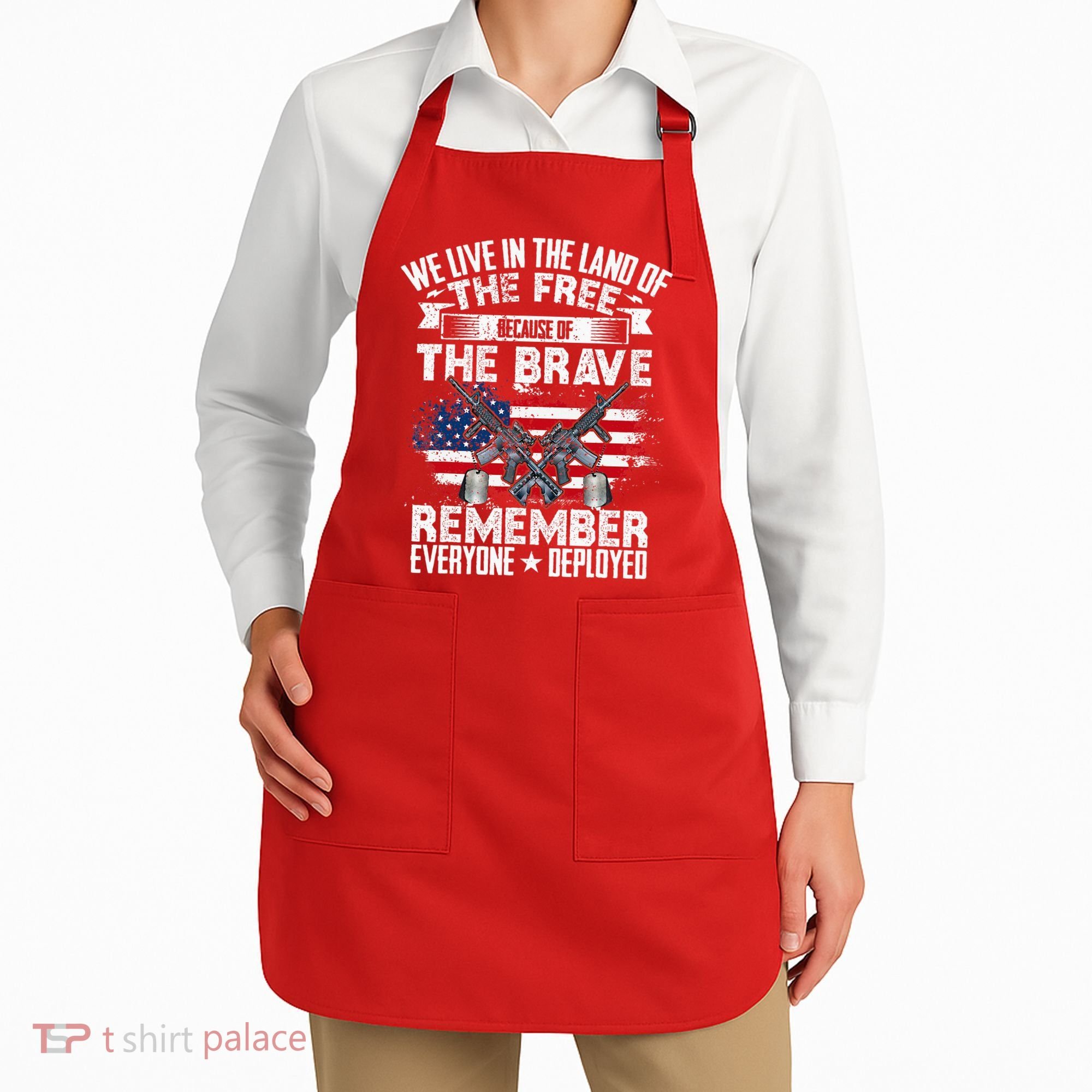 Red Friday Remember Everyone Deployed USA Flag Military Apron