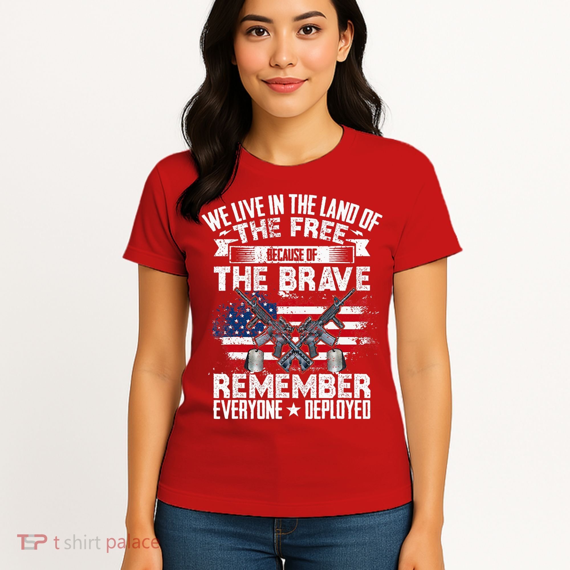 Red Friday Remember Everyone Deployed USA Flag Military Women's T-Shirt