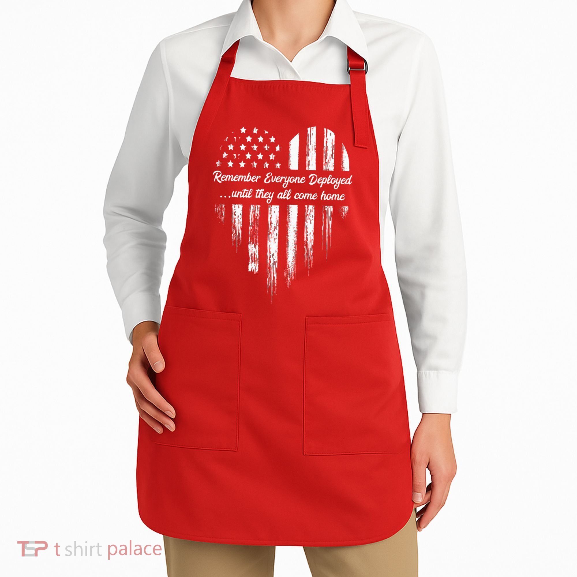 Red Friday Remember Everyone Deployed American Flag Heart Apron