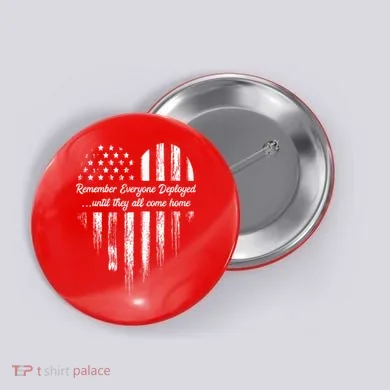 Red Friday Remember Everyone Deployed American Flag Heart Button