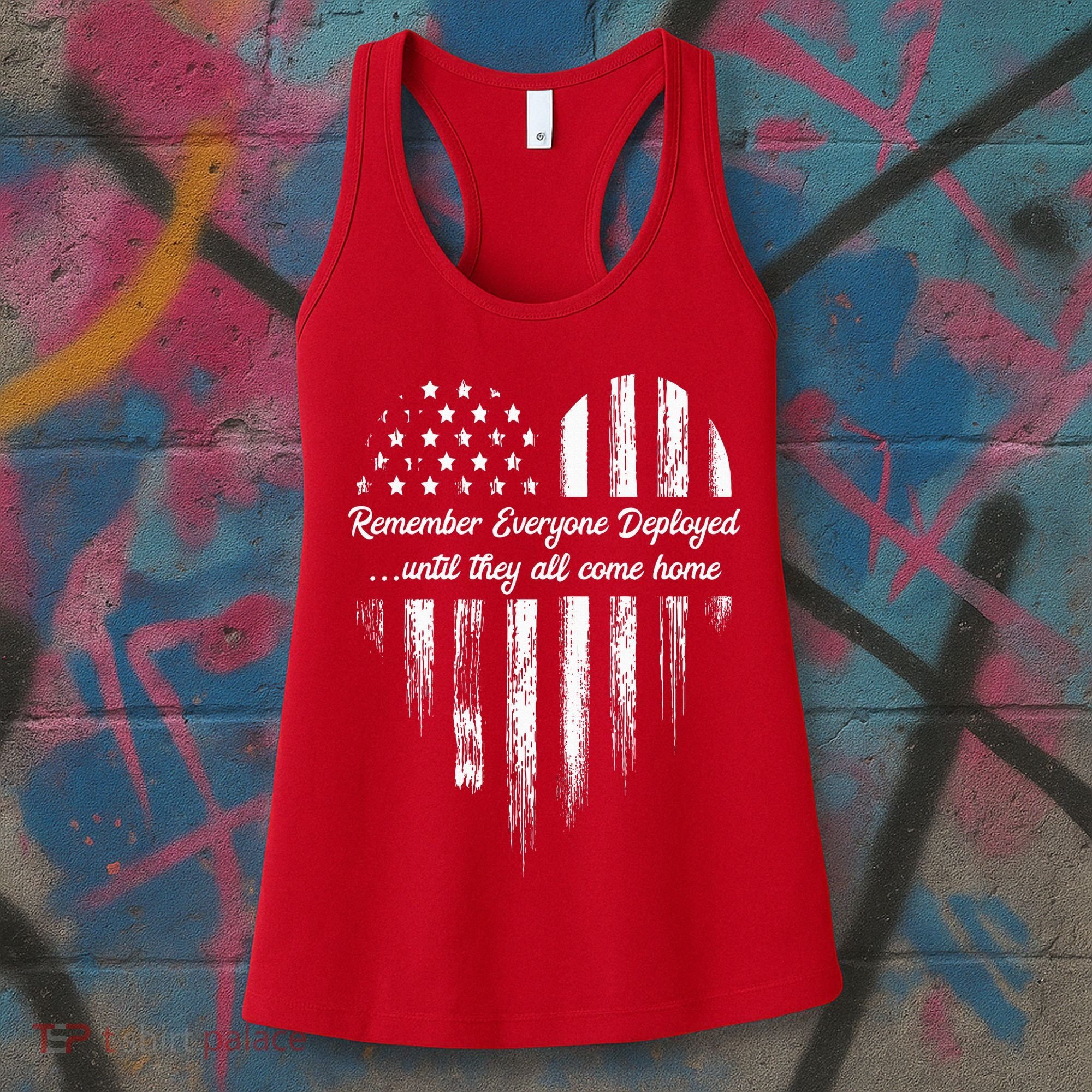 Red Friday Remember Everyone Deployed American Flag Heart Women's Tank Top