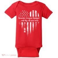 Red Friday Remember Everyone Deployed American Flag Heart Baby Bodysuit thumb 0