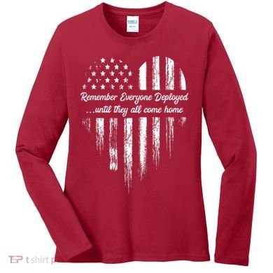 Red Friday Remember Everyone Deployed American Flag Heart Women's Long Sleeve Shirt