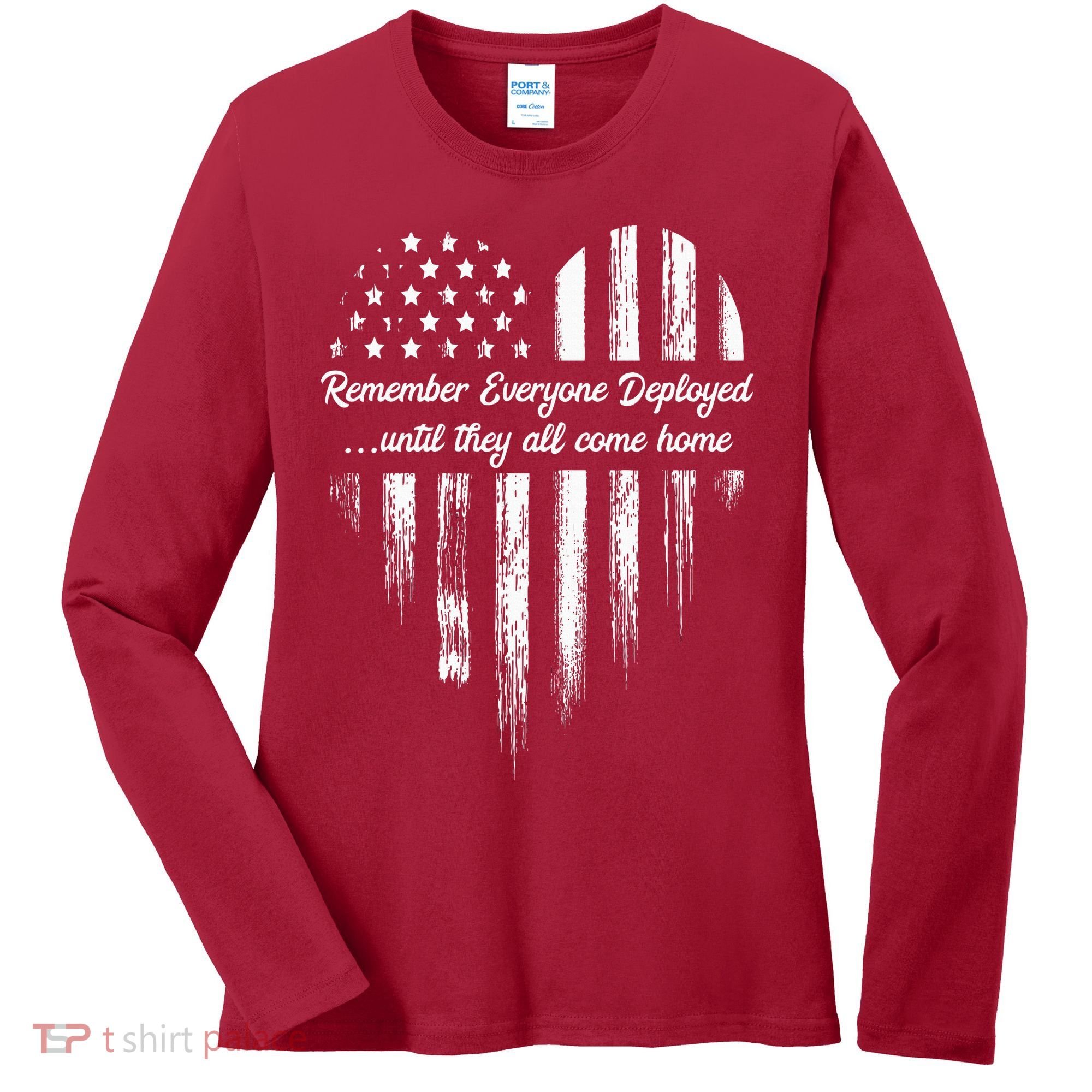 Red Friday Remember Everyone Deployed American Flag Heart Women's Long Sleeve Shirt