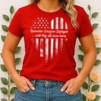 Red Friday Remember Everyone Deployed American Flag Heart Women's T-Shirt thumb 2