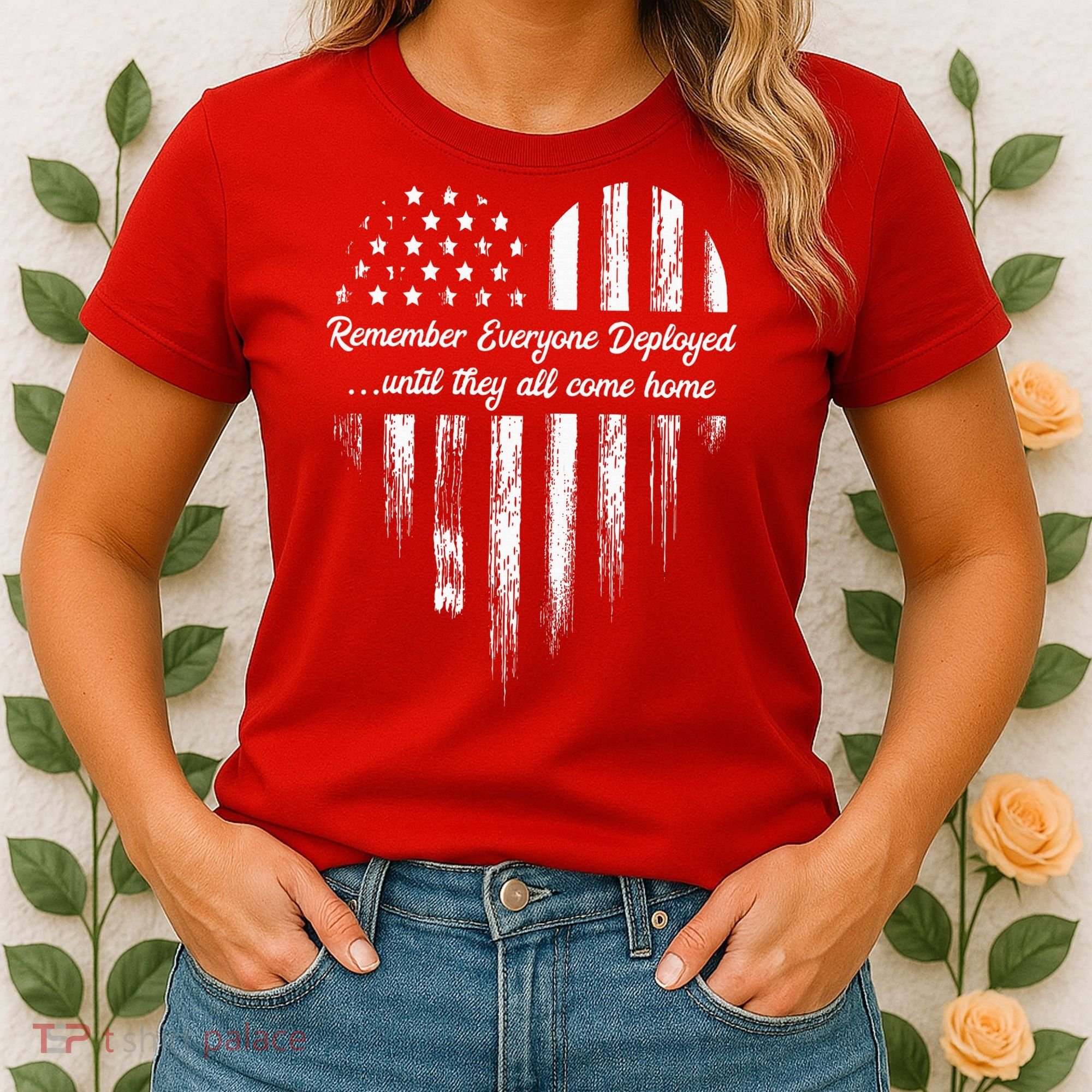 Red Friday Remember Everyone Deployed American Flag Heart Women's T-Shirt