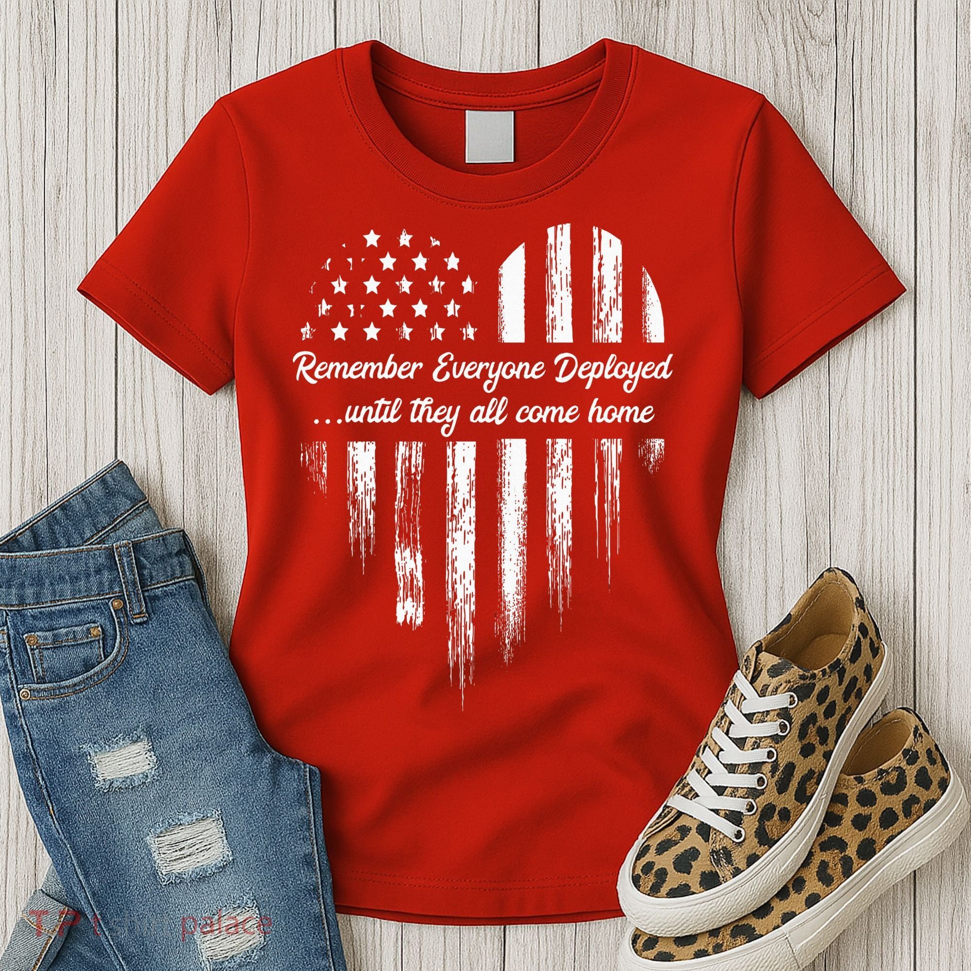 Red Friday Remember Everyone Deployed American Flag Heart Women's T-Shirt