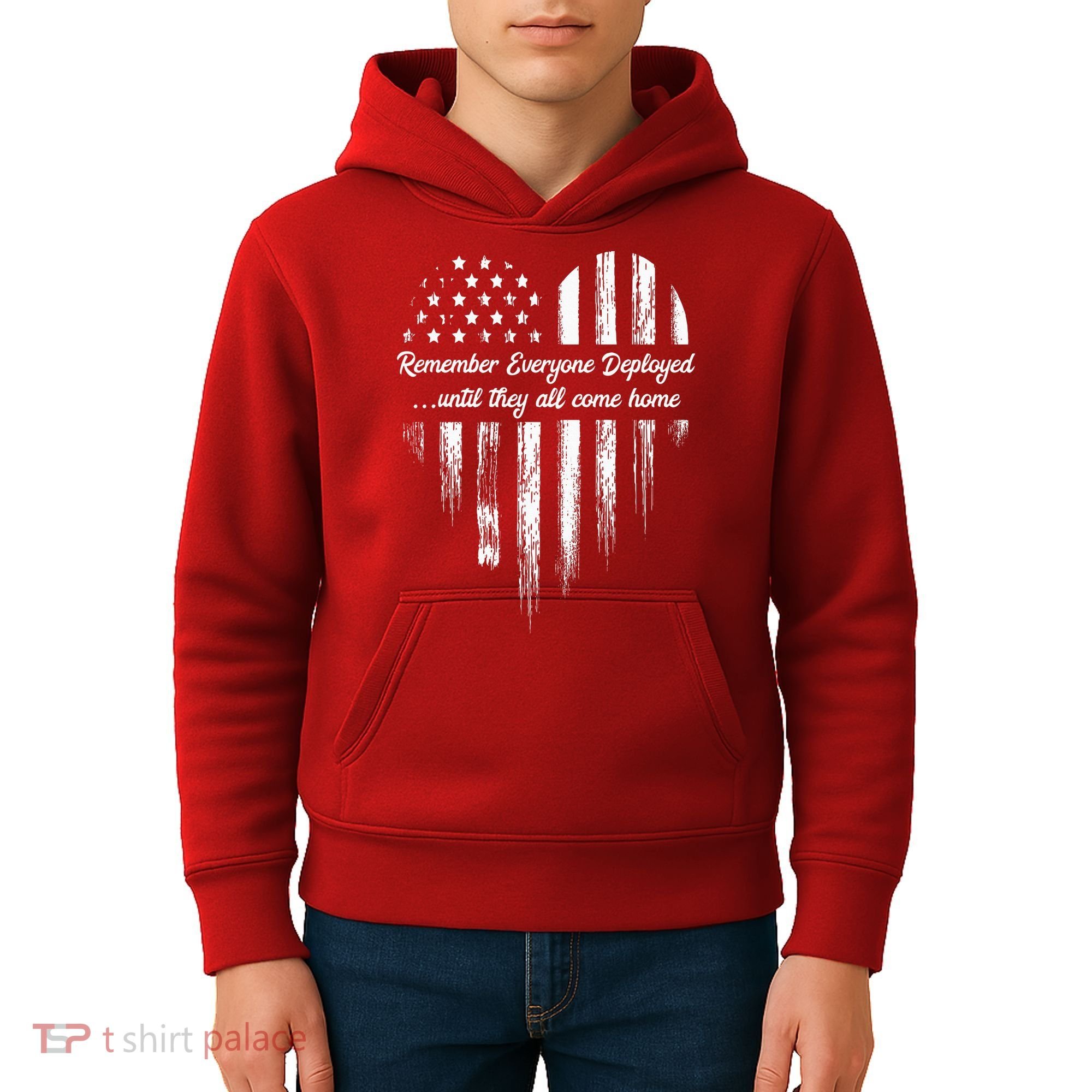 Red Friday Remember Everyone Deployed American Flag Heart Kids Hoodie
