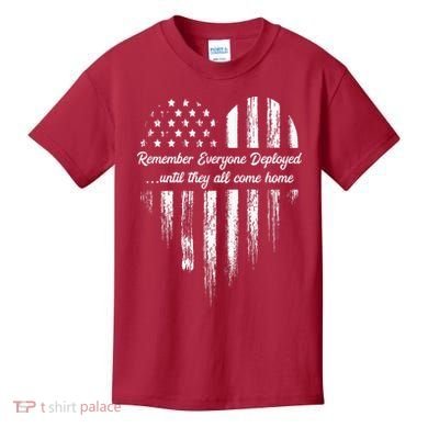 Red Friday Remember Everyone Deployed American Flag Heart Kids T-Shirt
