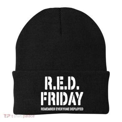 RED Friday Remember Everyone Deployed Beanie