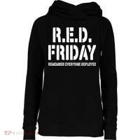 RED Friday Remember Everyone Deployed Womens Funnel Neck Pullover Hood thumb 0