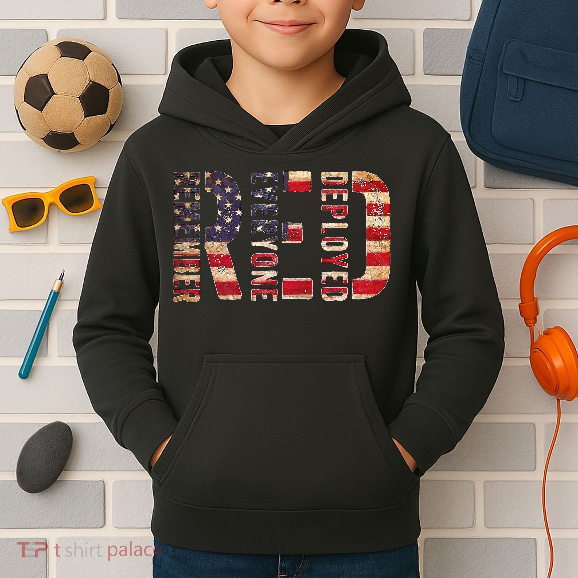 Red Fridays Remember Everyone Deployed American Flag Kids Hoodie