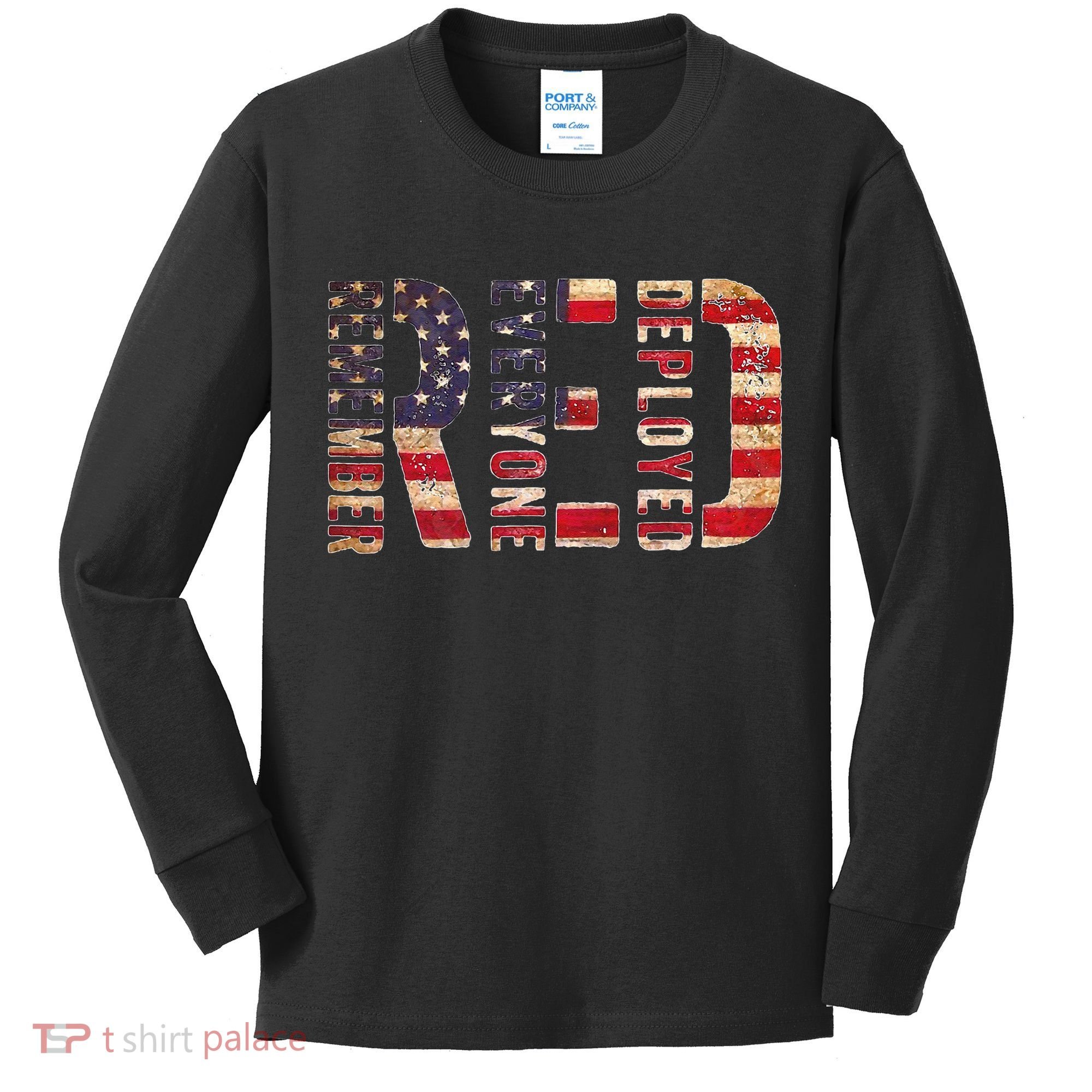 Red Fridays Remember Everyone Deployed American Flag Kids Long Sleeve Shirt