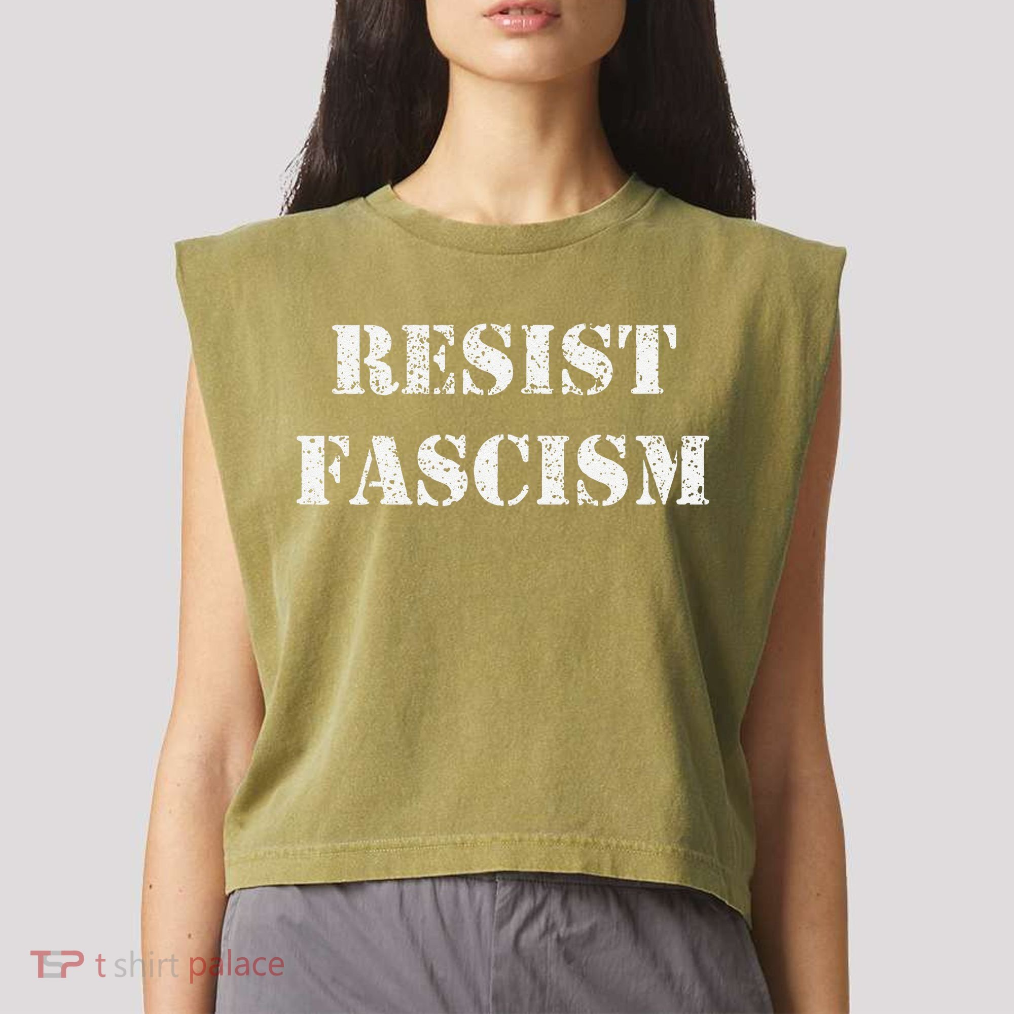 Resist Fascism Garment-Dyed Women's Muscle Tee