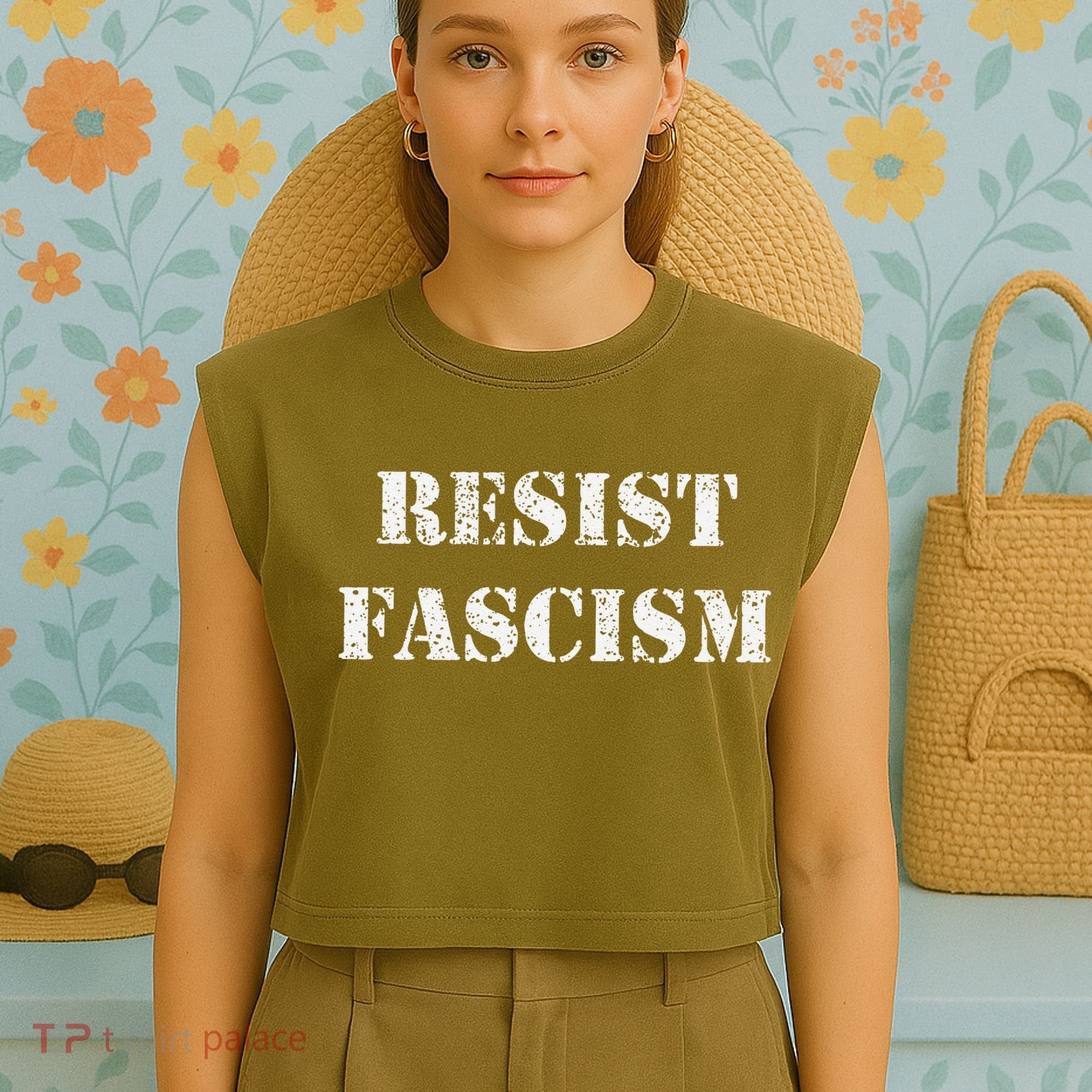 Resist Fascism Garment-Dyed Women's Muscle Tee