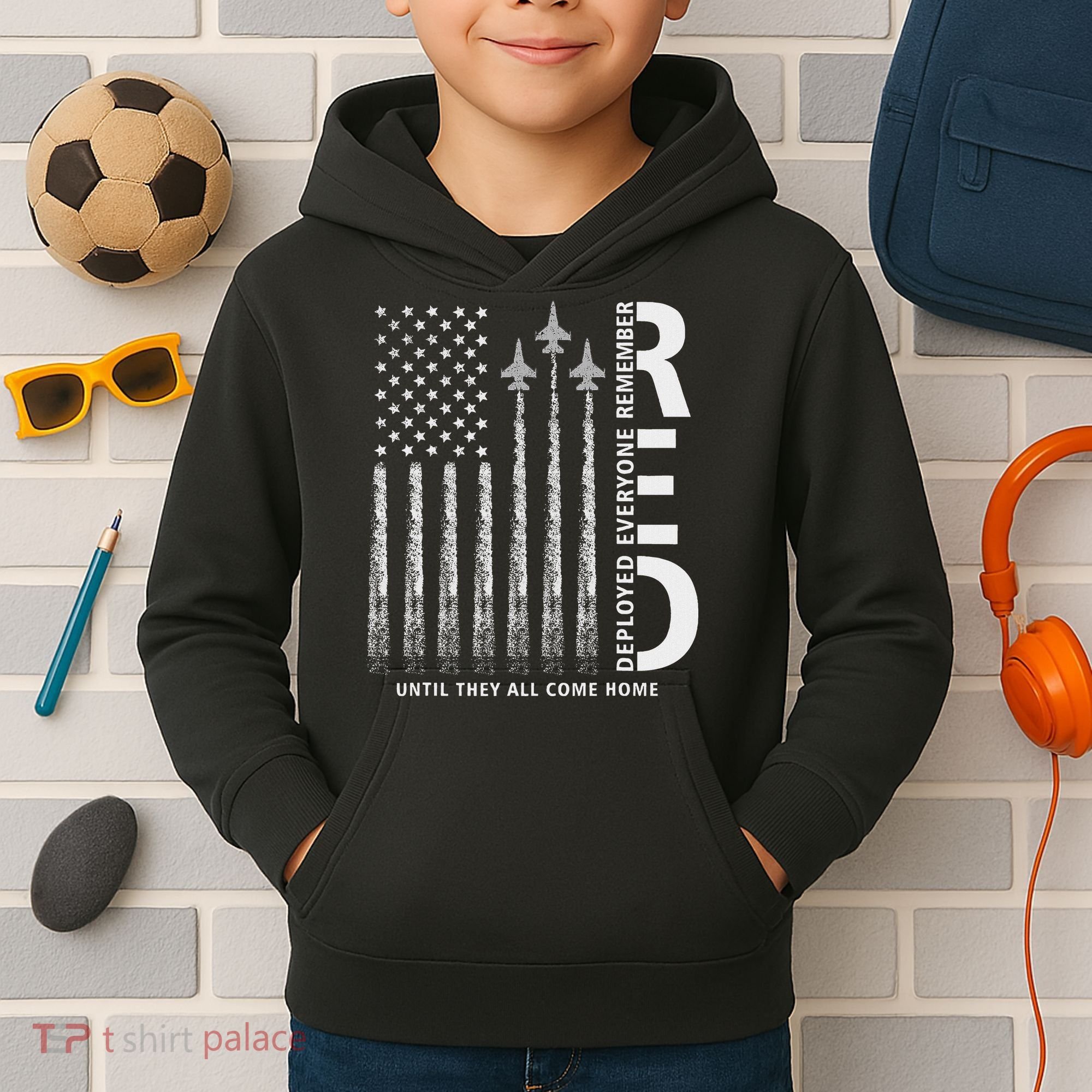 Red Friday Remember Everyone Deployed Military American Flag Kids Hoodie