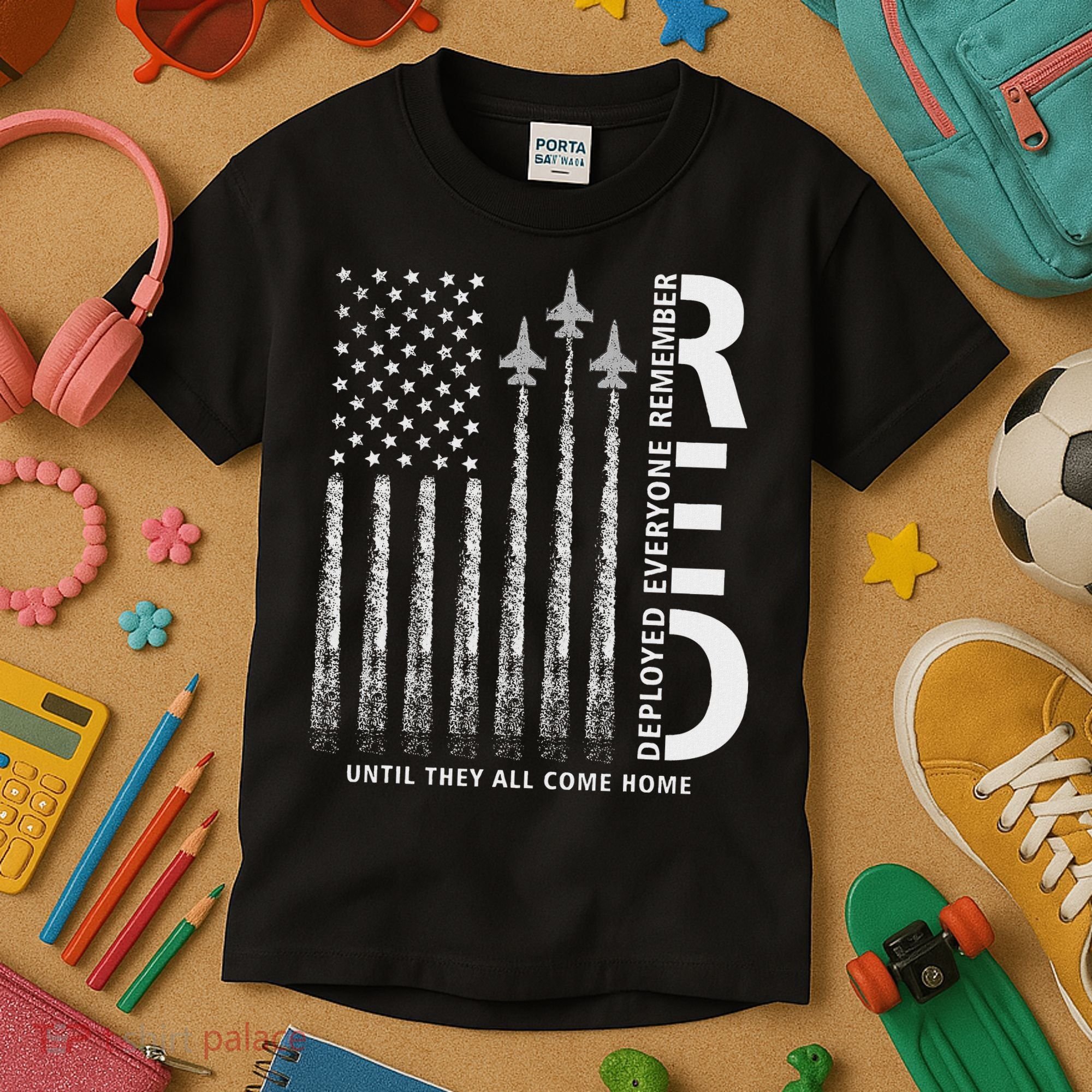 Red Friday Remember Everyone Deployed Military American Flag Kids T-Shirt