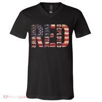 Red Fridays Remember Everyone Deployed American Flag V-Neck T-Shirt thumb 0