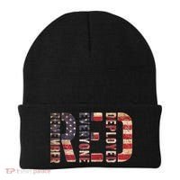 Red Fridays Remember Everyone Deployed American Flag Beanie thumb 0