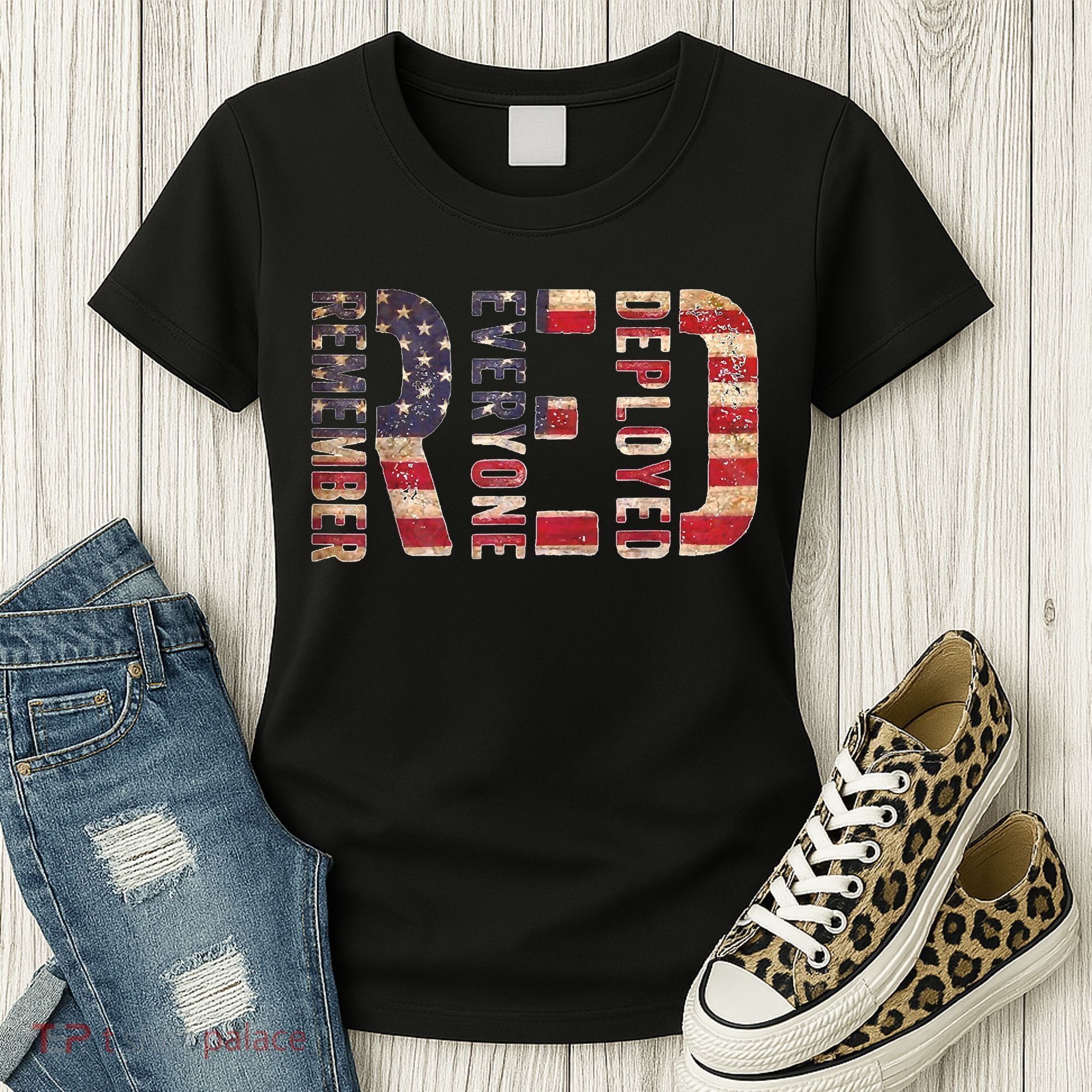 Red Fridays Remember Everyone Deployed American Flag Women's T-Shirt