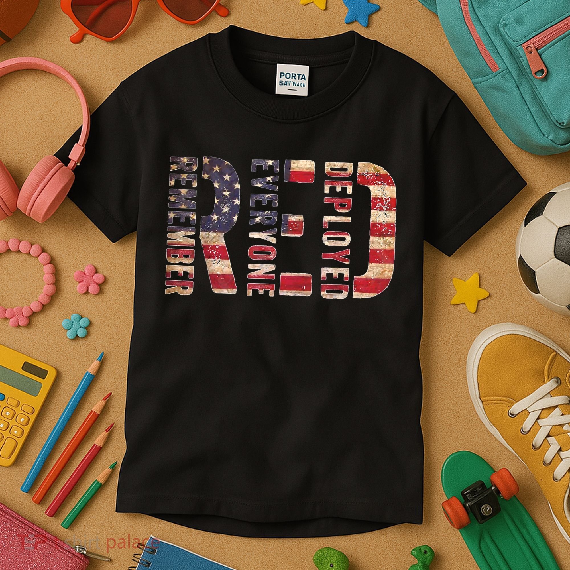 Red Fridays Remember Everyone Deployed American Flag Kids T-Shirt