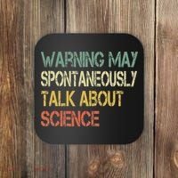 Retro Funny Scientist Warning May Talk About Science Teacher Coaster thumb 0