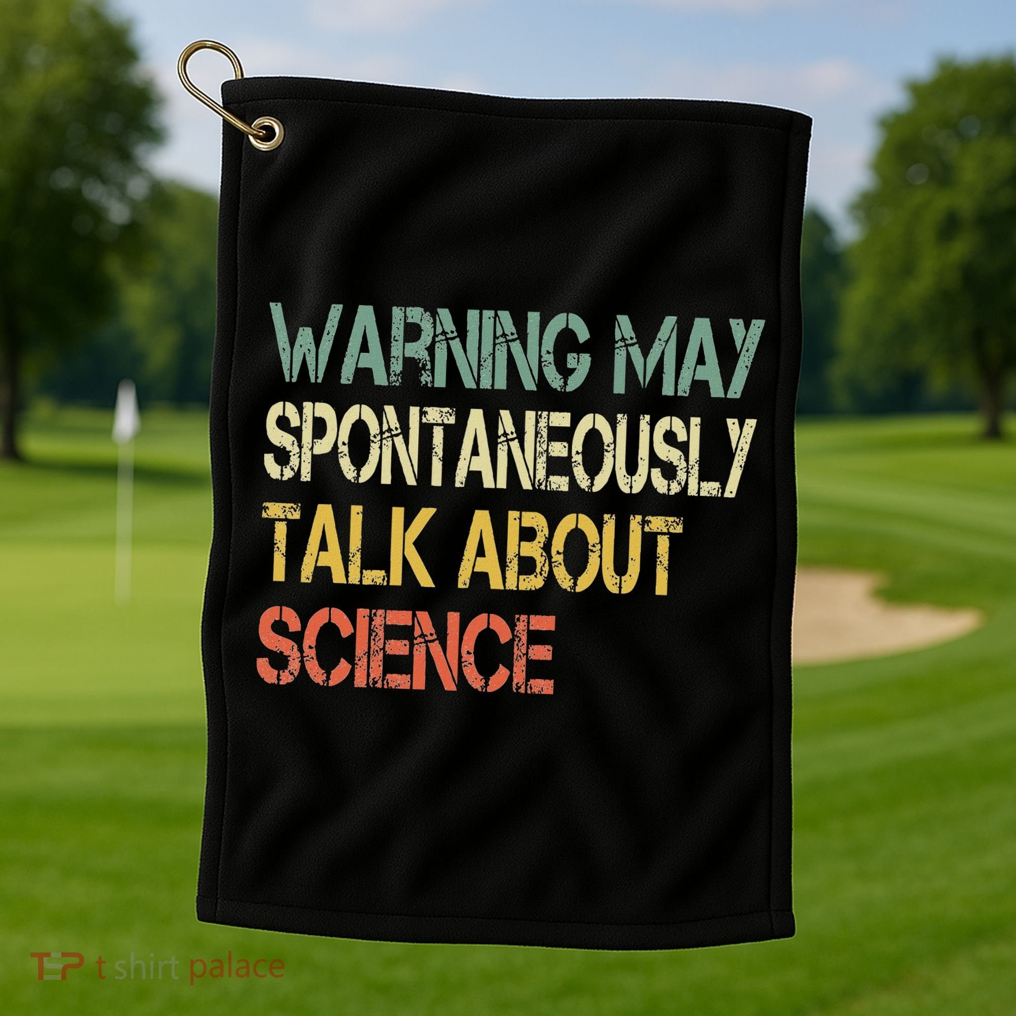 Retro Funny Scientist Warning May Talk About Science Teacher Golf Towel