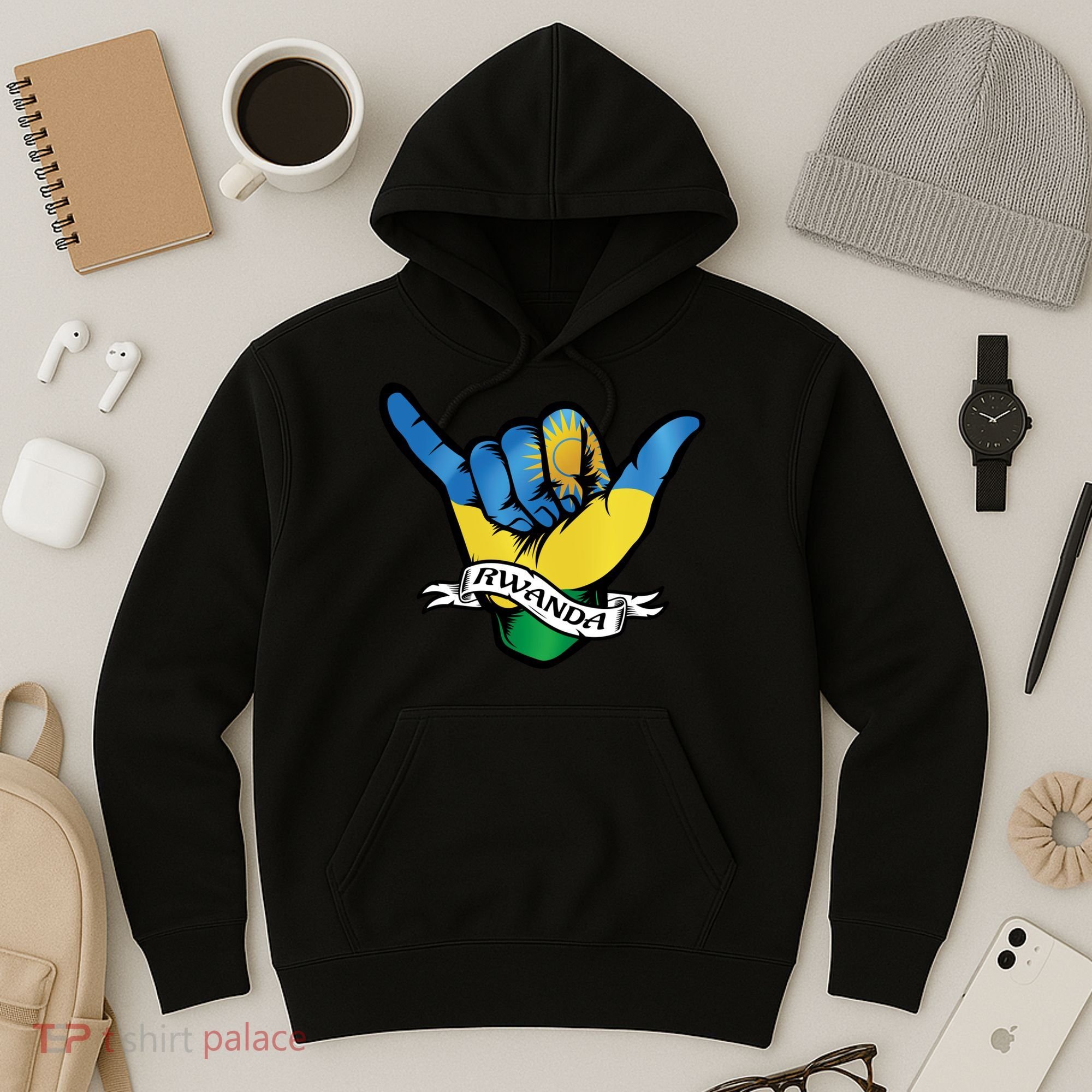 Rwanda Flag Shaka Hand Symbol Hoodie