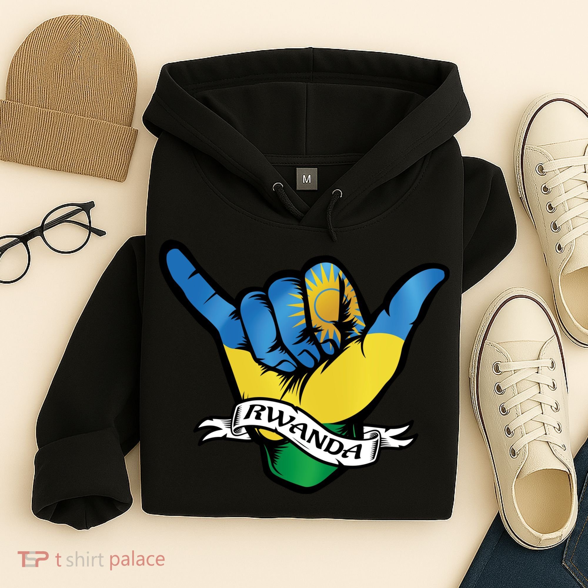 Rwanda Flag Shaka Hand Symbol Hoodie