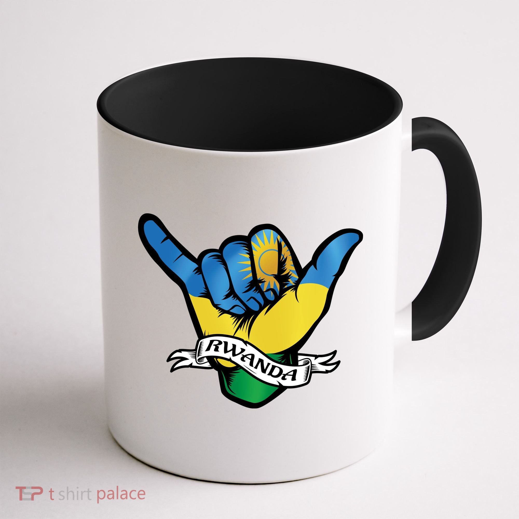 Rwanda Flag Shaka Hand Symbol Coffee Mug
