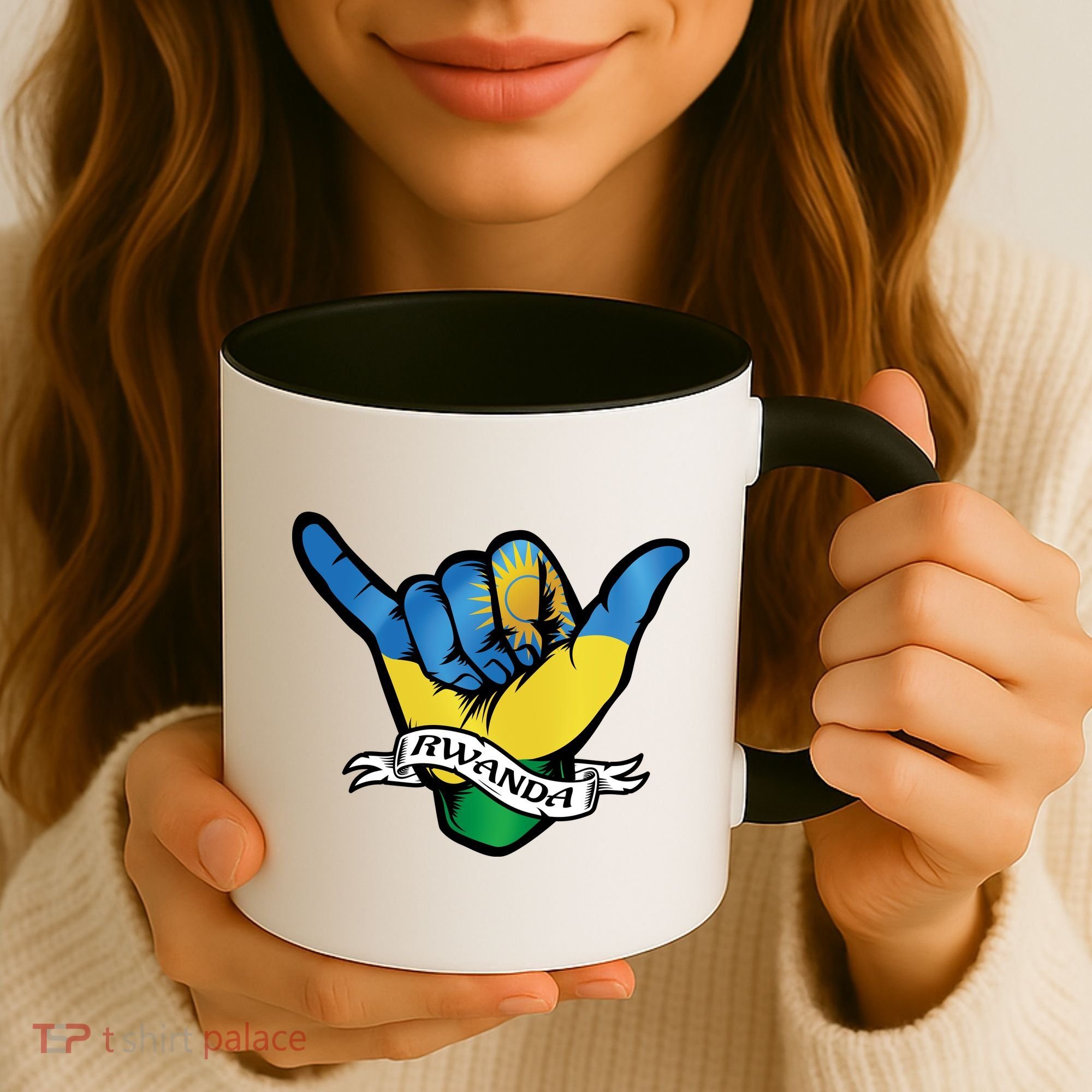 Rwanda Flag Shaka Hand Symbol Coffee Mug