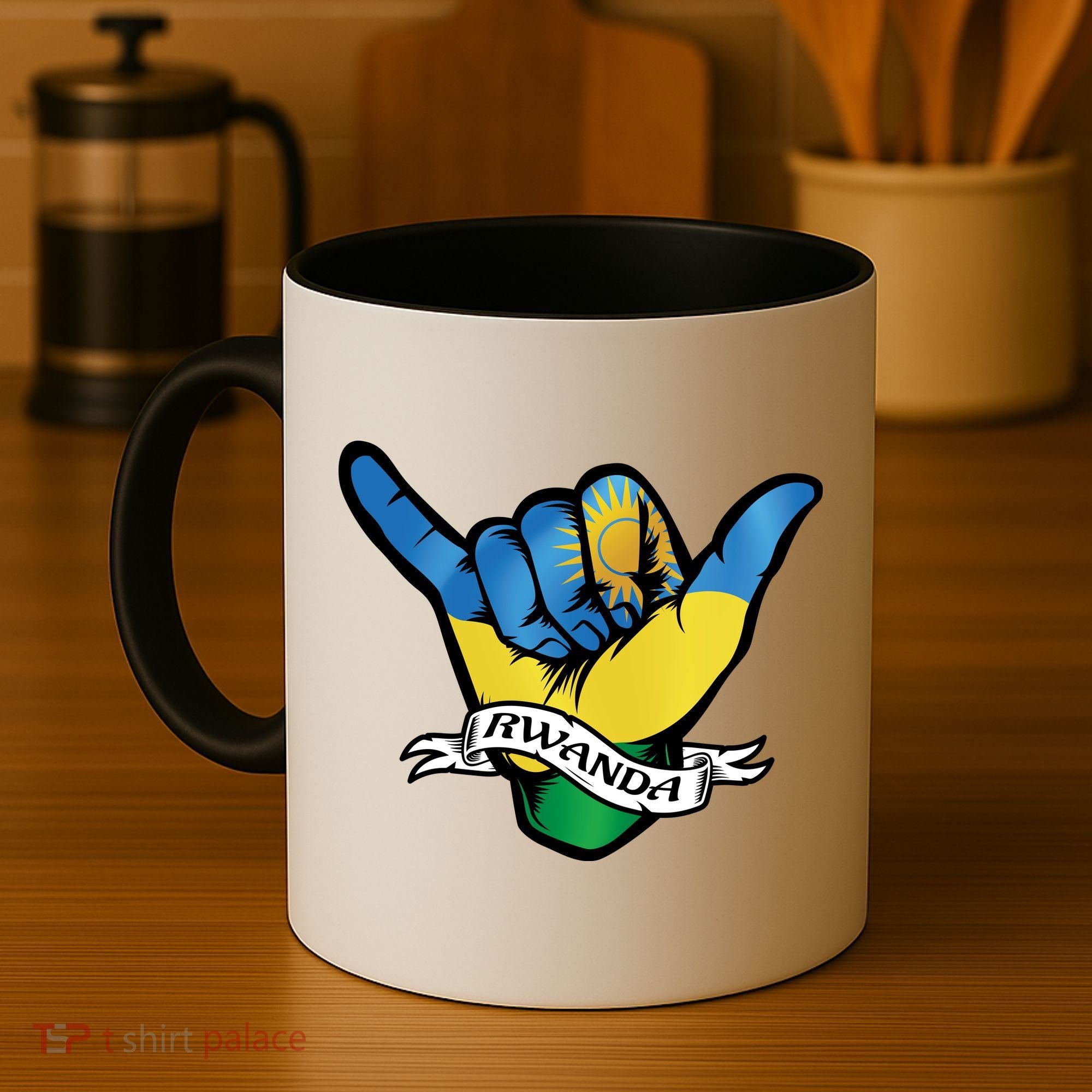 Rwanda Flag Shaka Hand Symbol Coffee Mug