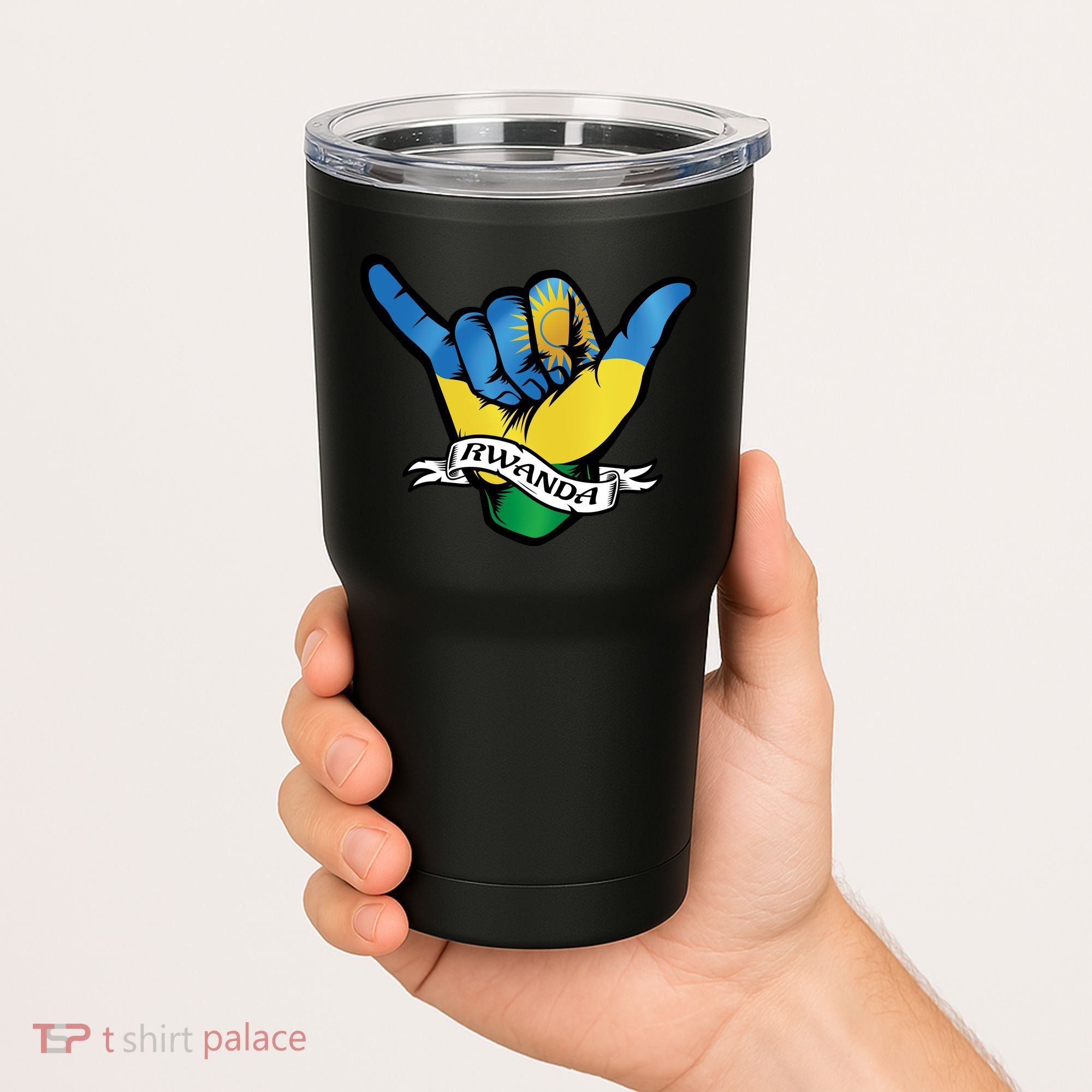 Rwanda Flag Shaka Hand Symbol Tumbler