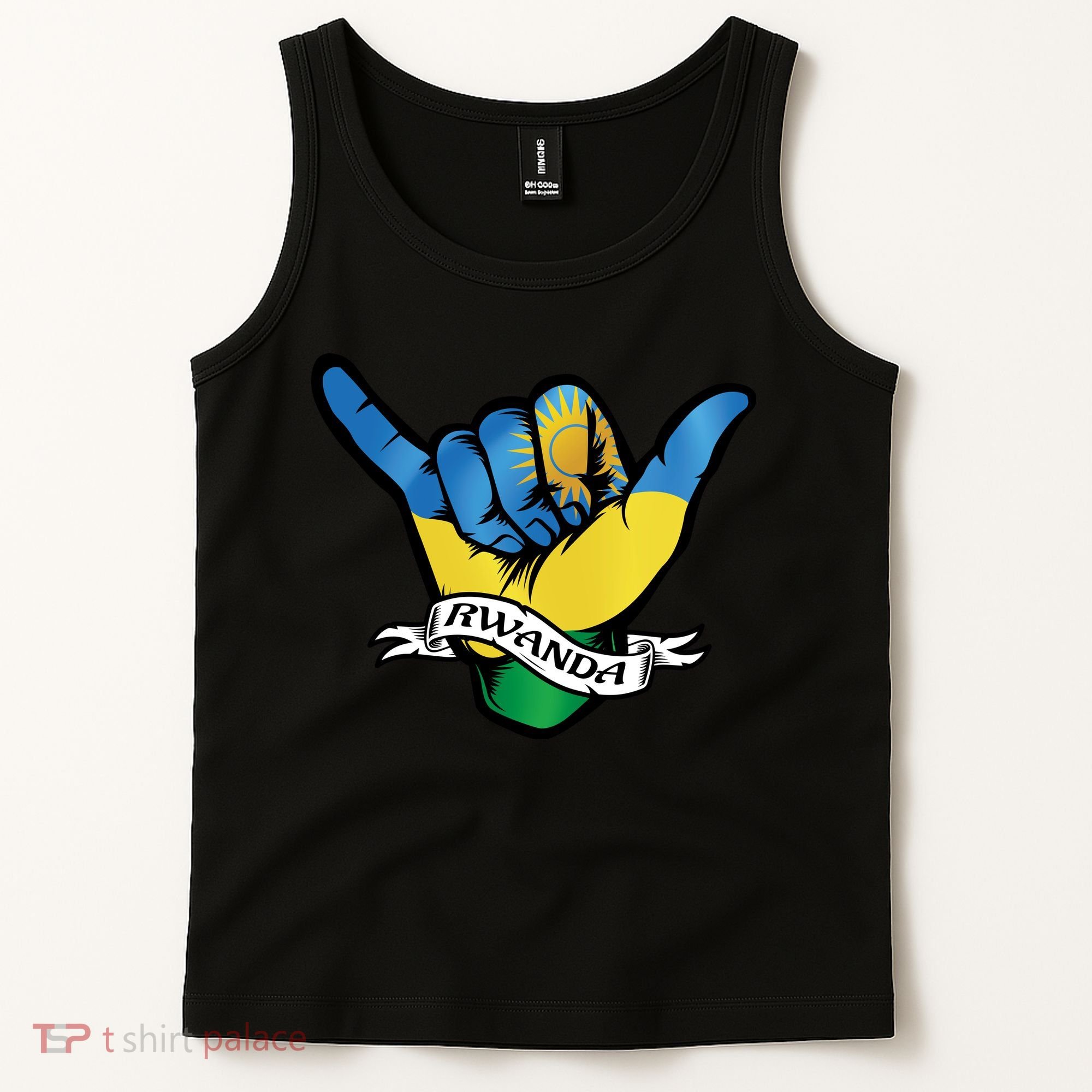 Rwanda Flag Shaka Hand Symbol Tank Top