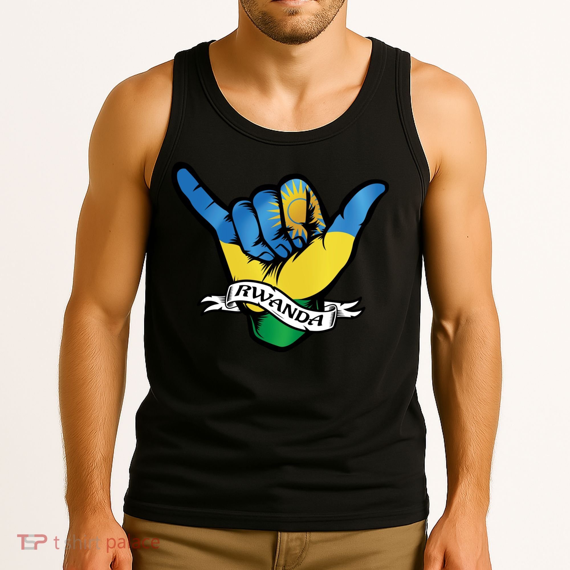 Rwanda Flag Shaka Hand Symbol Tank Top