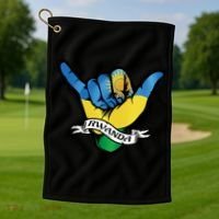 Rwanda Flag Shaka Hand Symbol Golf Towel thumb 1