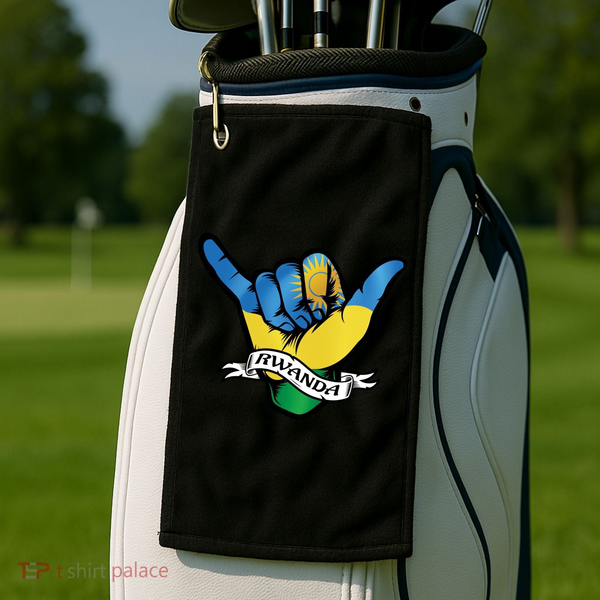 Rwanda Flag Shaka Hand Symbol Golf Towel