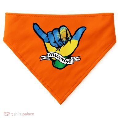 Rwanda Flag Shaka Hand Symbol USA-Made Doggie Bandana