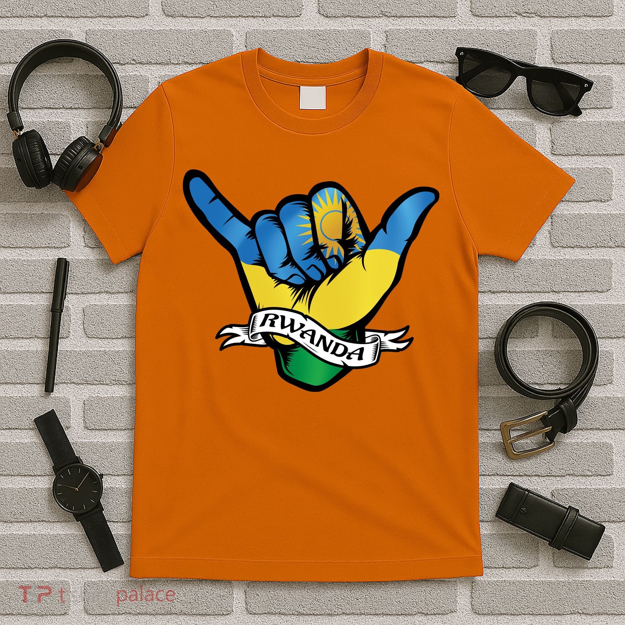 Rwanda Flag Shaka Hand Symbol T-Shirt