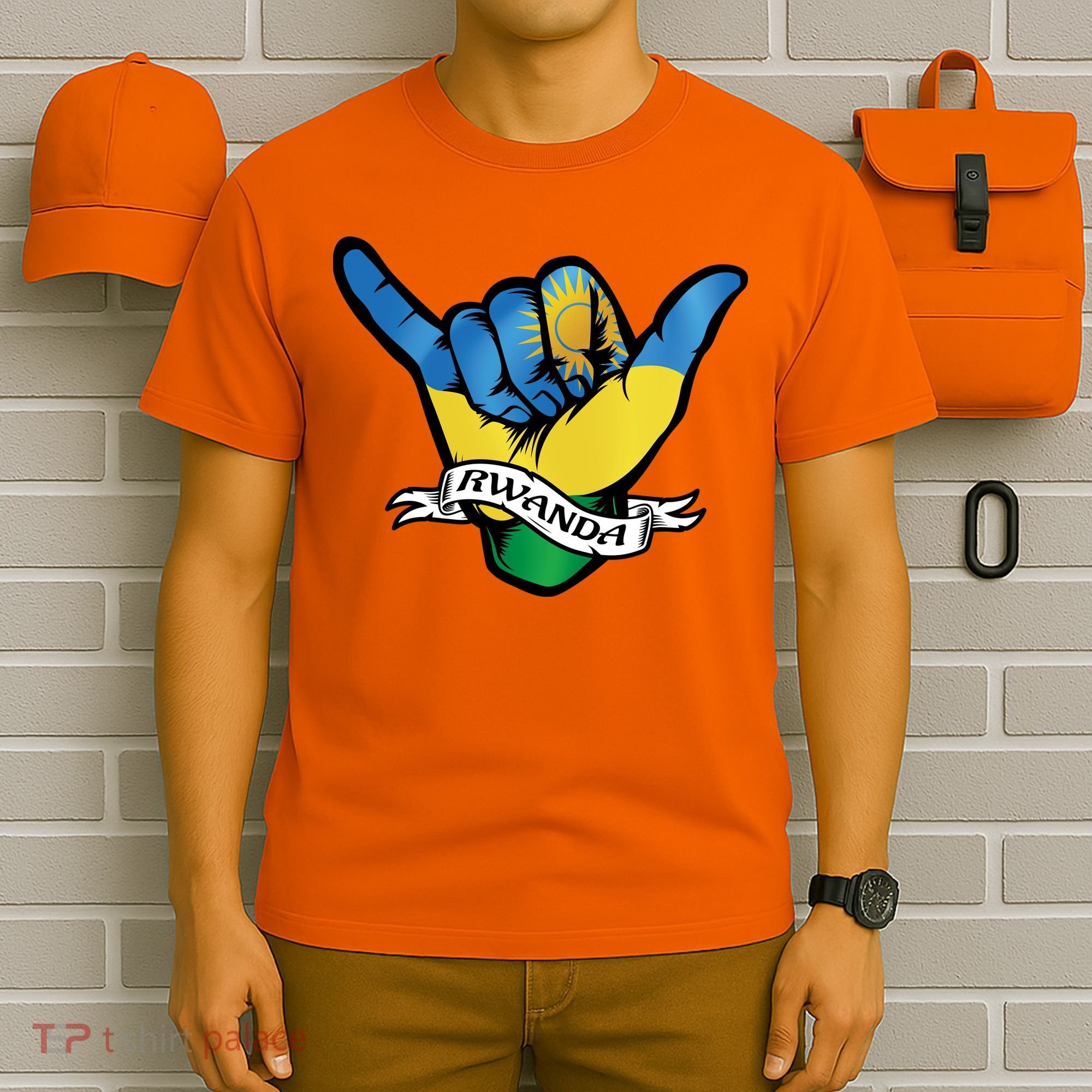 Rwanda Flag Shaka Hand Symbol T-Shirt