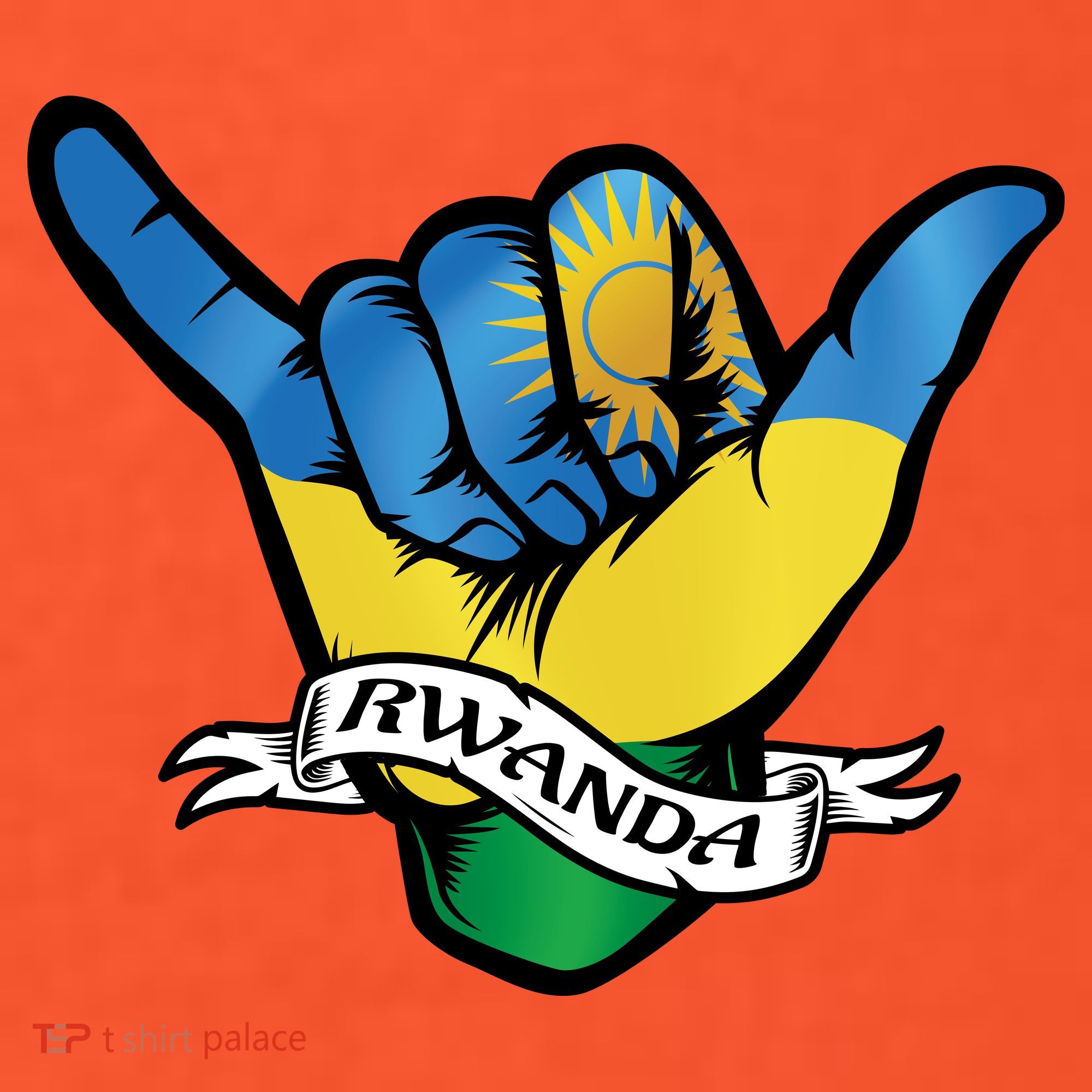 Rwanda Flag Shaka Hand Symbol Button