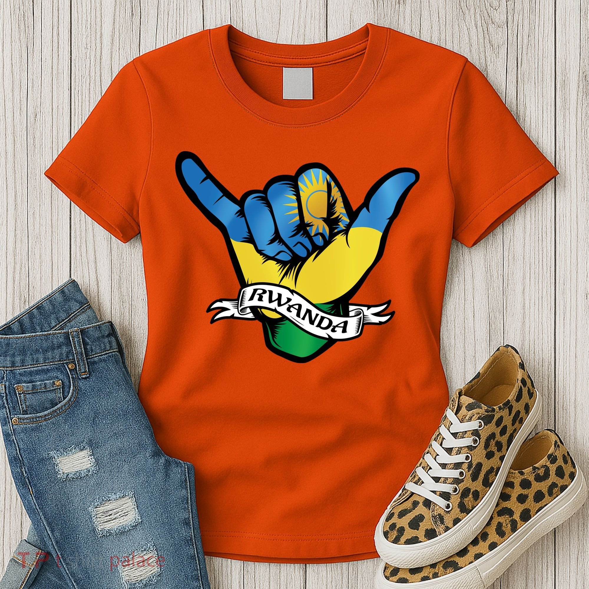 Rwanda Flag Shaka Hand Symbol Women's T-Shirt
