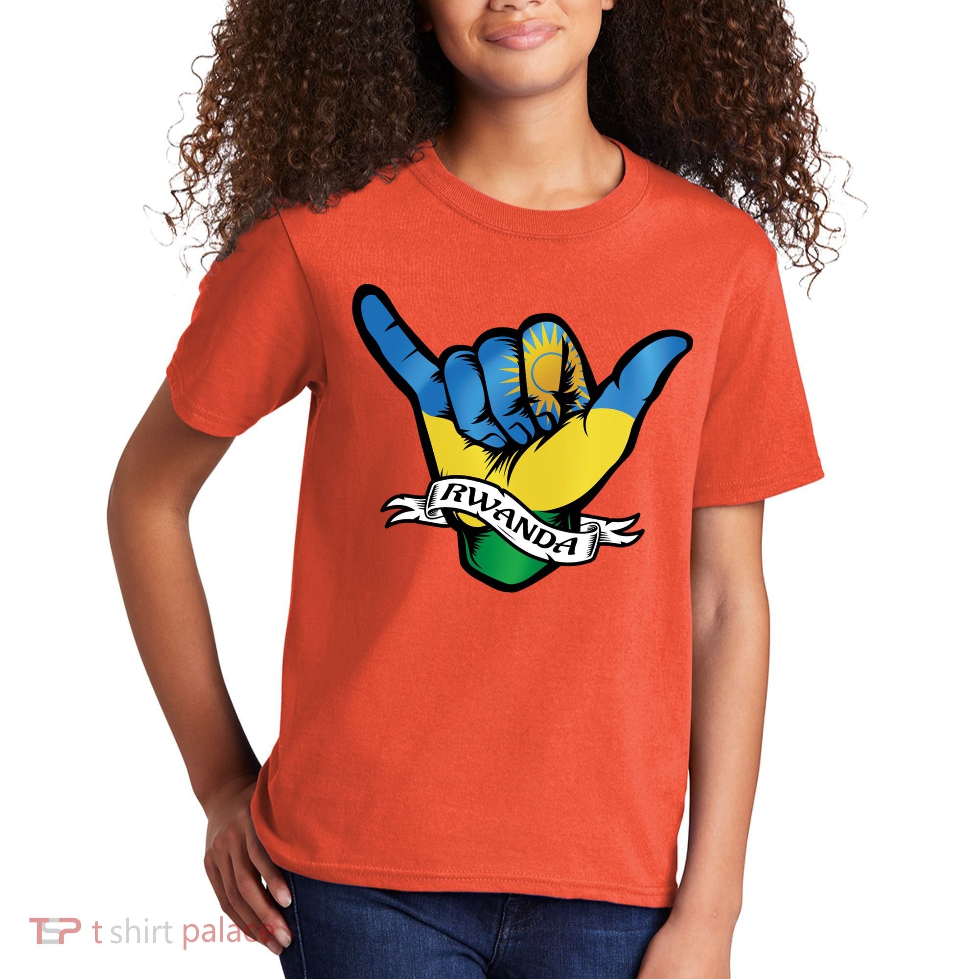 Rwanda Flag Shaka Hand Symbol Kids T-Shirt