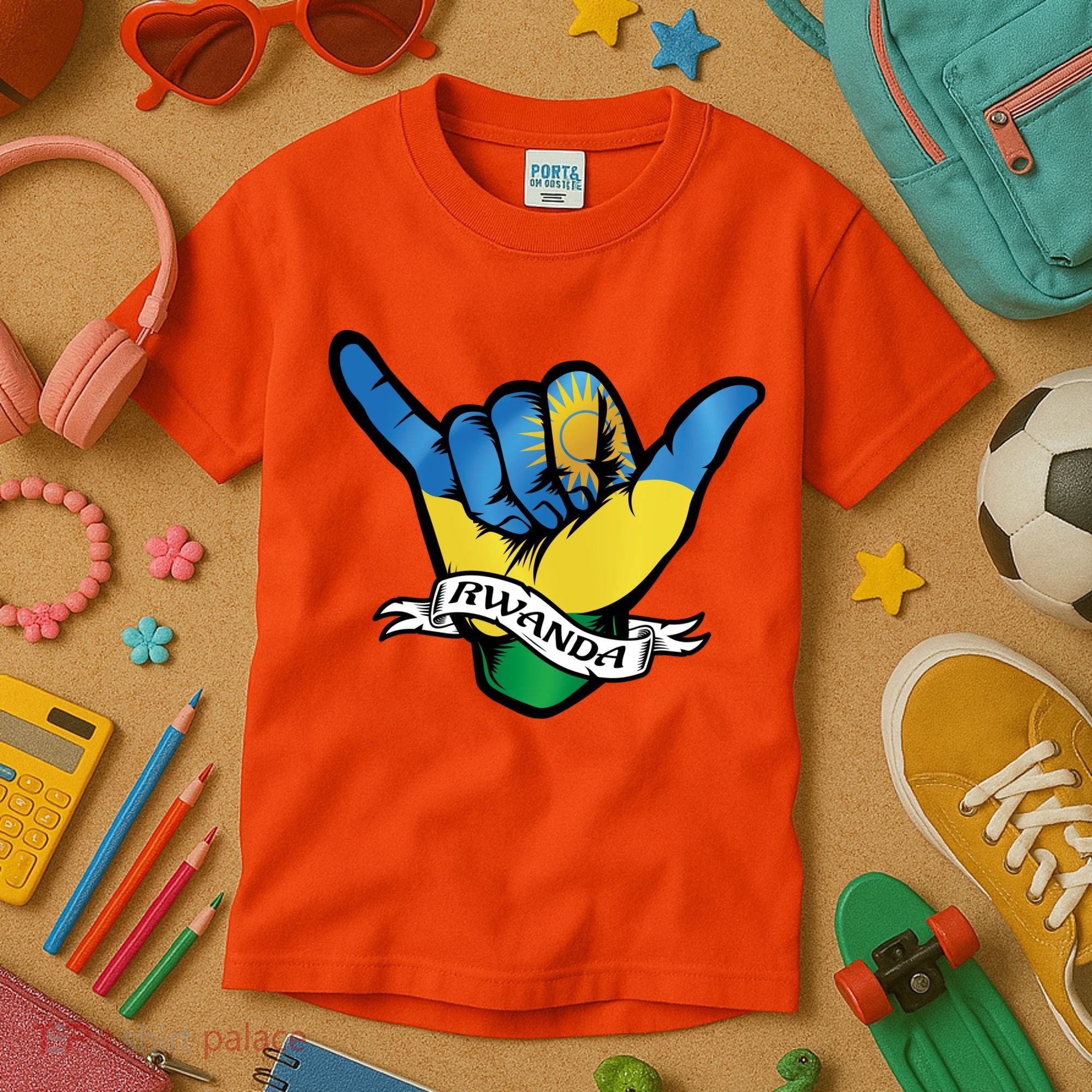 Rwanda Flag Shaka Hand Symbol Kids T-Shirt