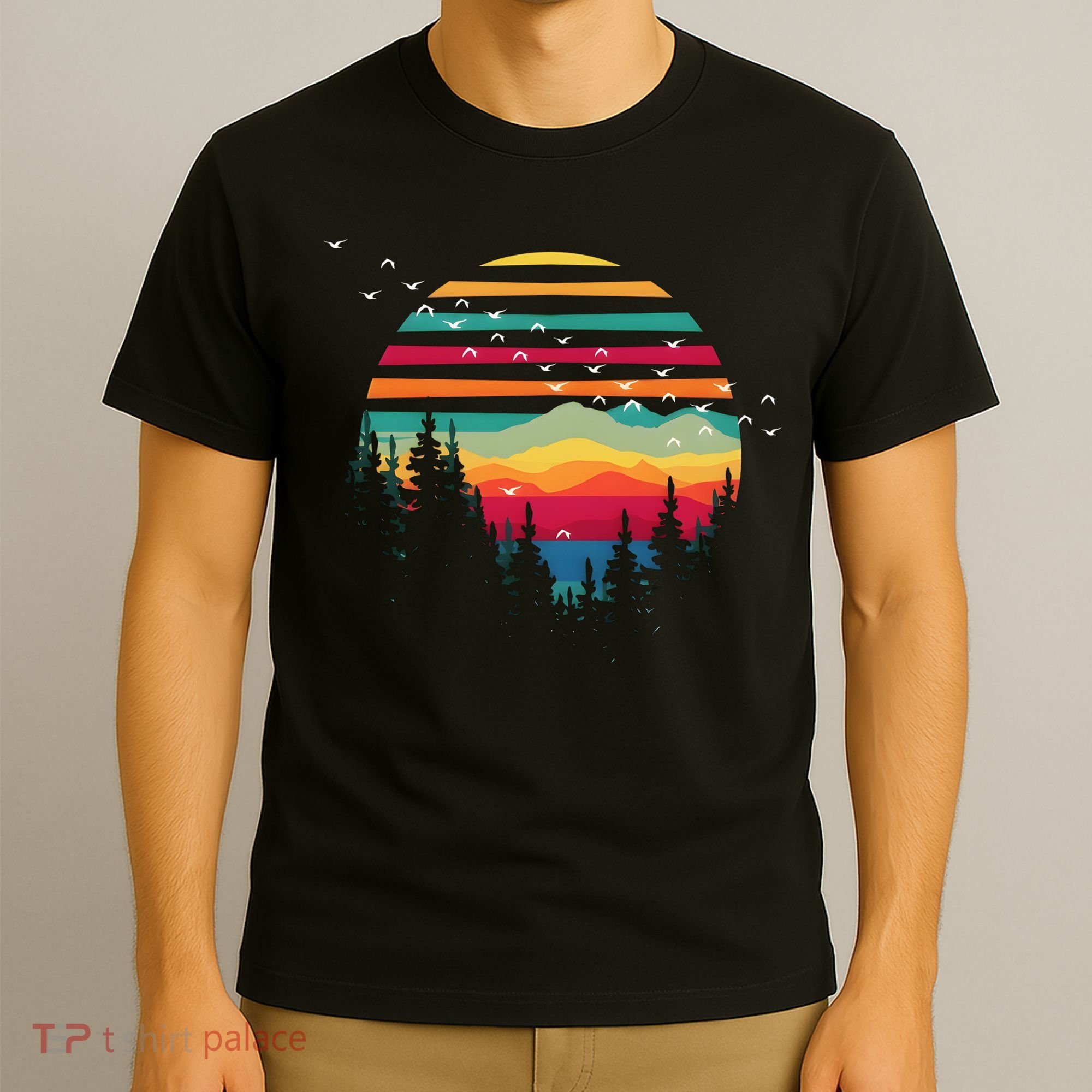 Retro Forest Sunset Nature Valley T-Shirt