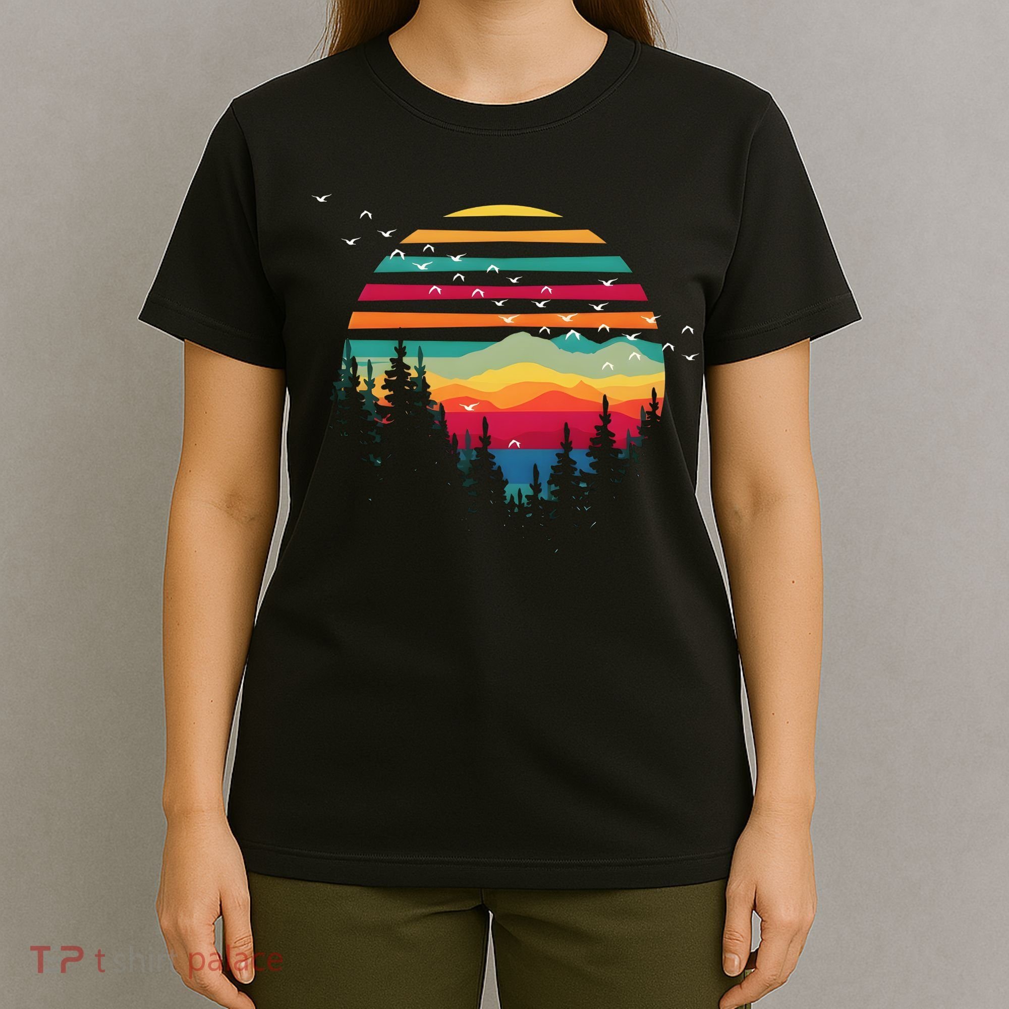 Retro Forest Sunset Nature Valley T-Shirt