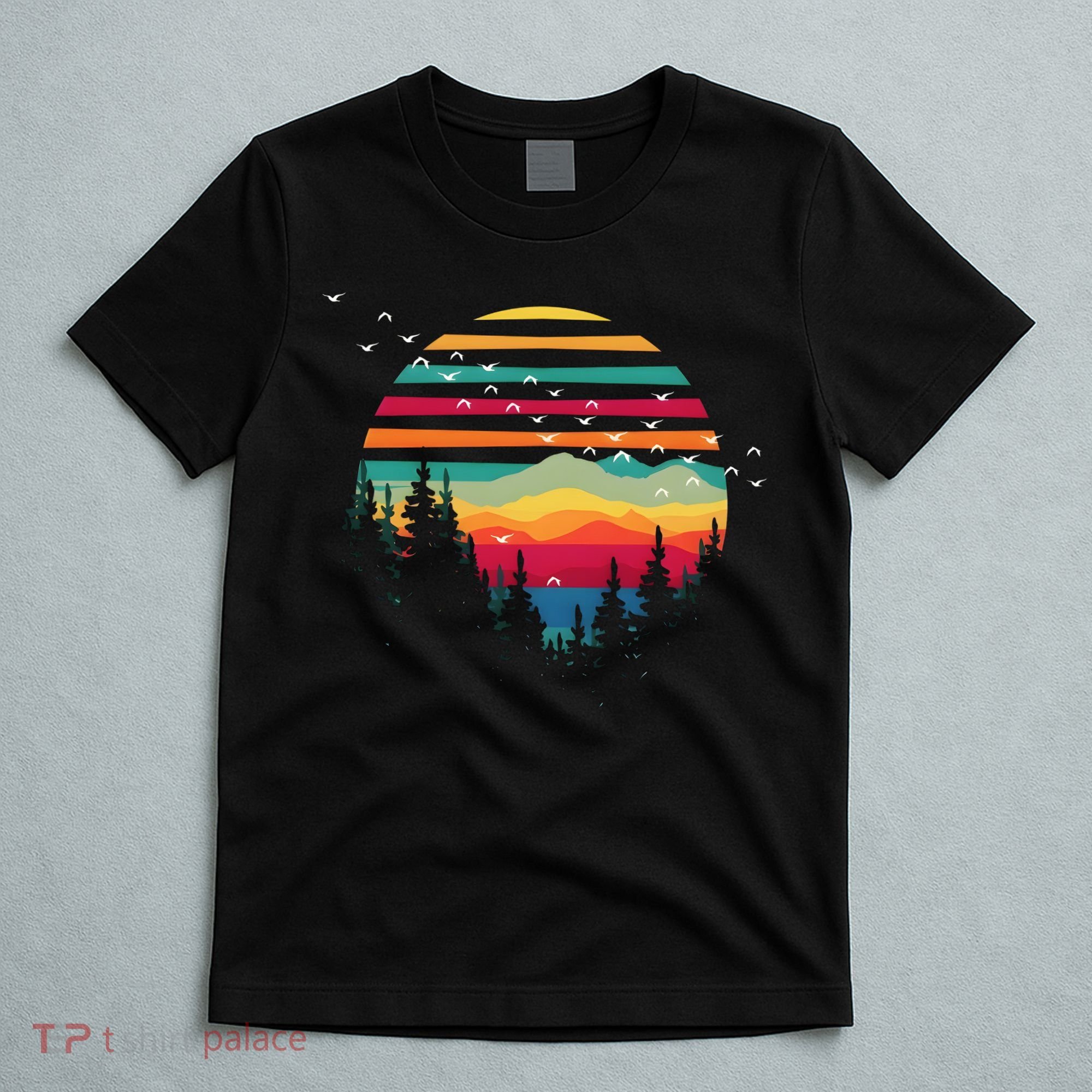 Retro Forest Sunset Nature Valley T-Shirt