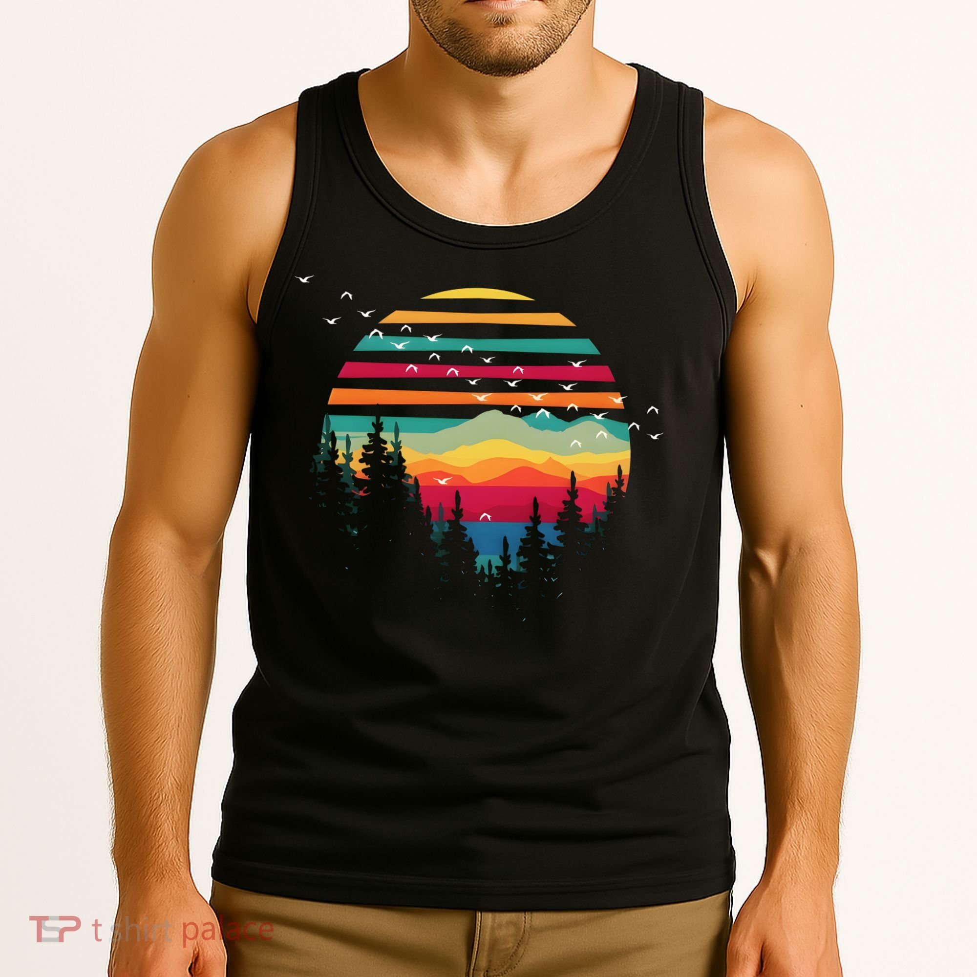 Retro Forest Sunset Nature Valley Tank Top