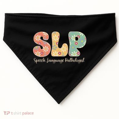 Retro Floral Slp Speech Language Pathologist Speech Therapy USA-Made Doggie Bandana
