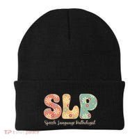 Retro Floral Slp Speech Language Pathologist Speech Therapy Beanie thumb 0